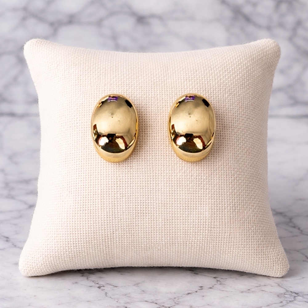 Vintage Gold Tone Chunky Oval Stud Earrings Half Hoop Pierced